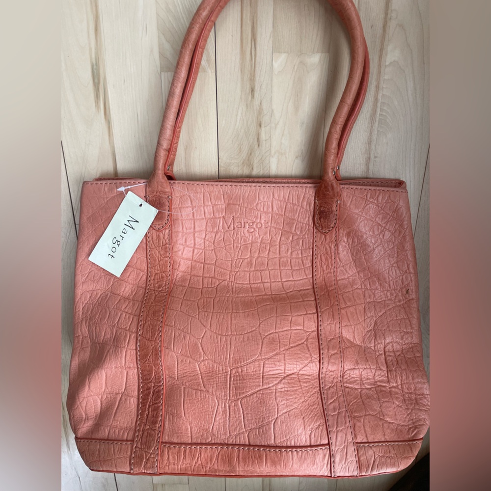 New Margot Coral Croc-Embossed Tote